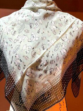 RARE Vintage Lulu Guinness 28-Inch Silk Chiffon Scarf / Poodles / Made in Japan